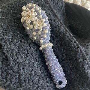 Elegant Beaded Hairbrush with Pearls and beaded Flowers